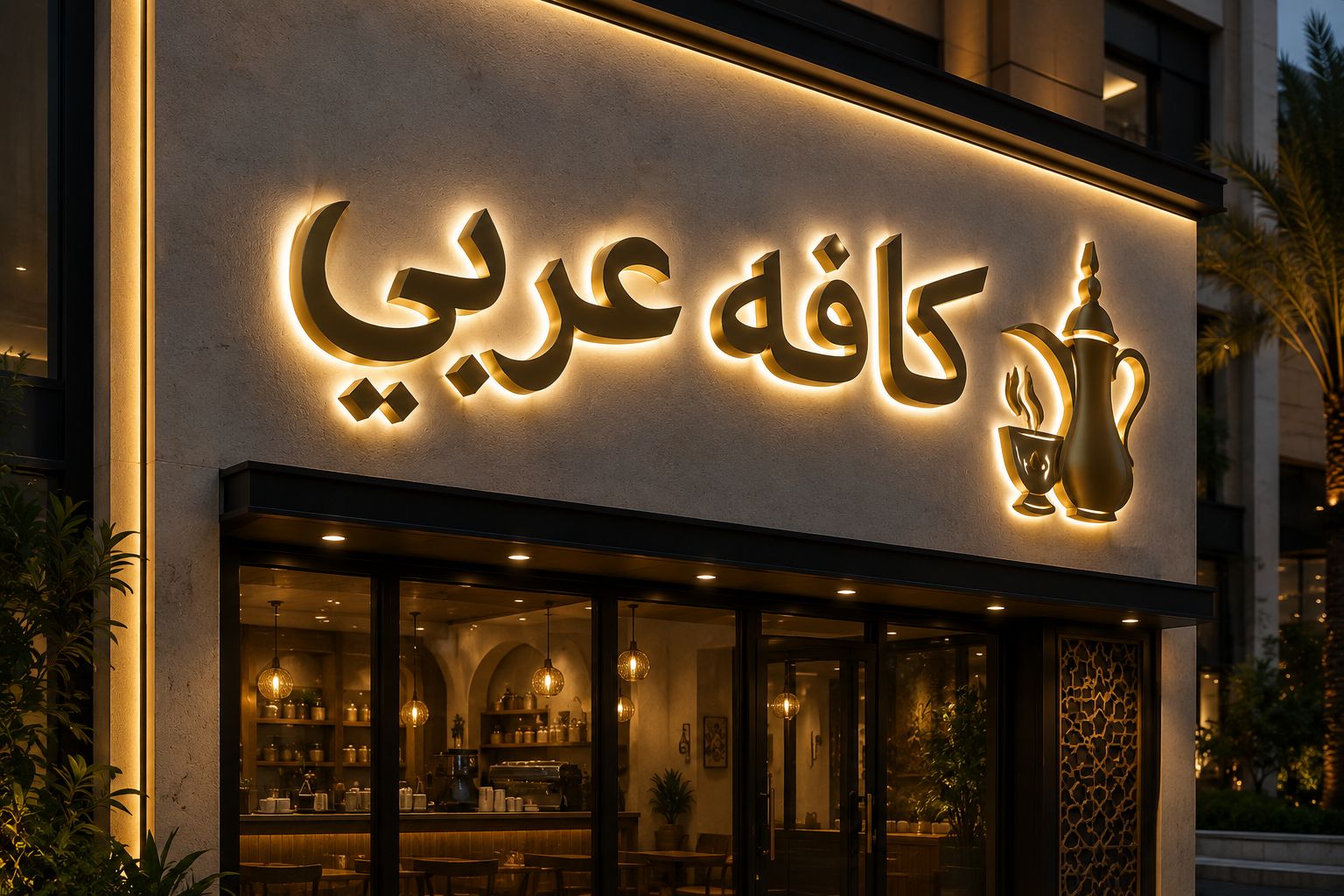 تابلو چلنیوم نصب‌شده روی نمای کافه