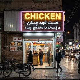 تابلو فست فود با حروف برجیسته چلنیوم نمونه کار تابلو 247